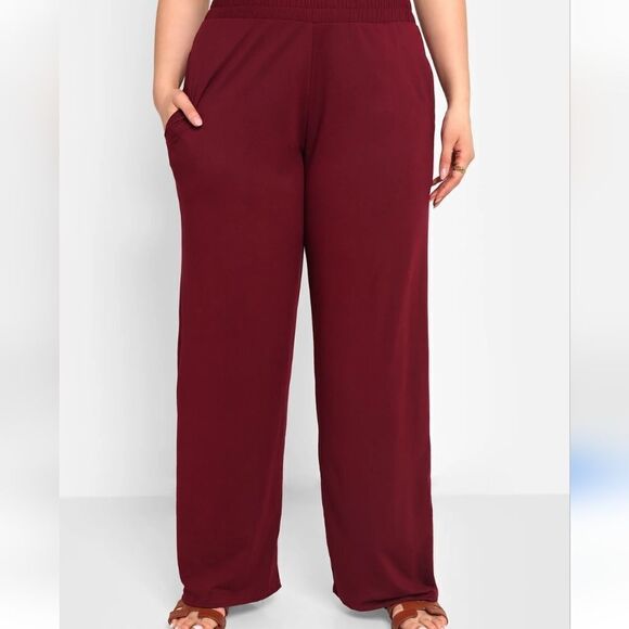 REBDOLLS Essential Wide leg  Pull On  pants with Pockets Burgundy 1x NWT - Picture 1 of 5